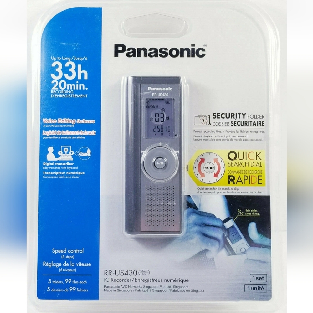 Panasonic RR-US430 (33 Hours) Handheld Digital IC Recorder Transcriber